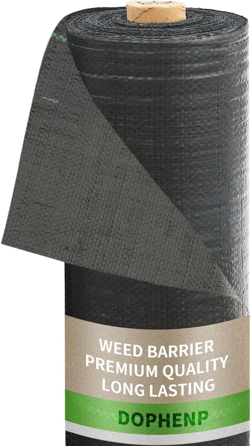 Dophenp 3x100ft 3.2OZ,Weed Barrier Landscape Fabric Heavy Duty, Woven Weed Control Fabric, High Permeability Good for Flower Bed, Geotextile Fabric Underlayment, Driveway (3.2ft*32ft) - Image 1